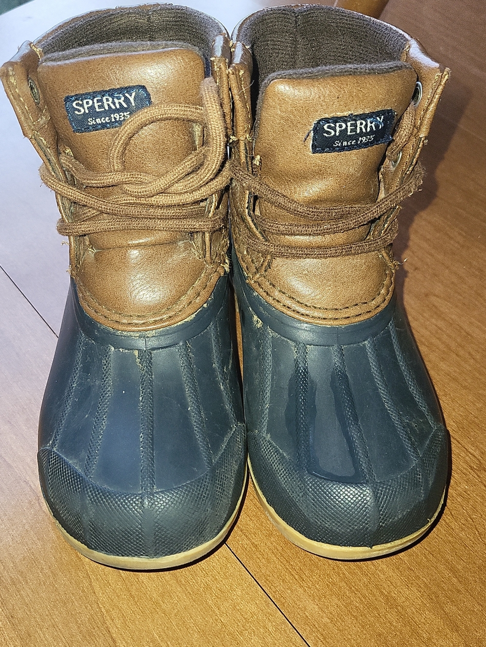 Sperry Kids Two-Tone Brown Leather and Black Rubber Duck Boots